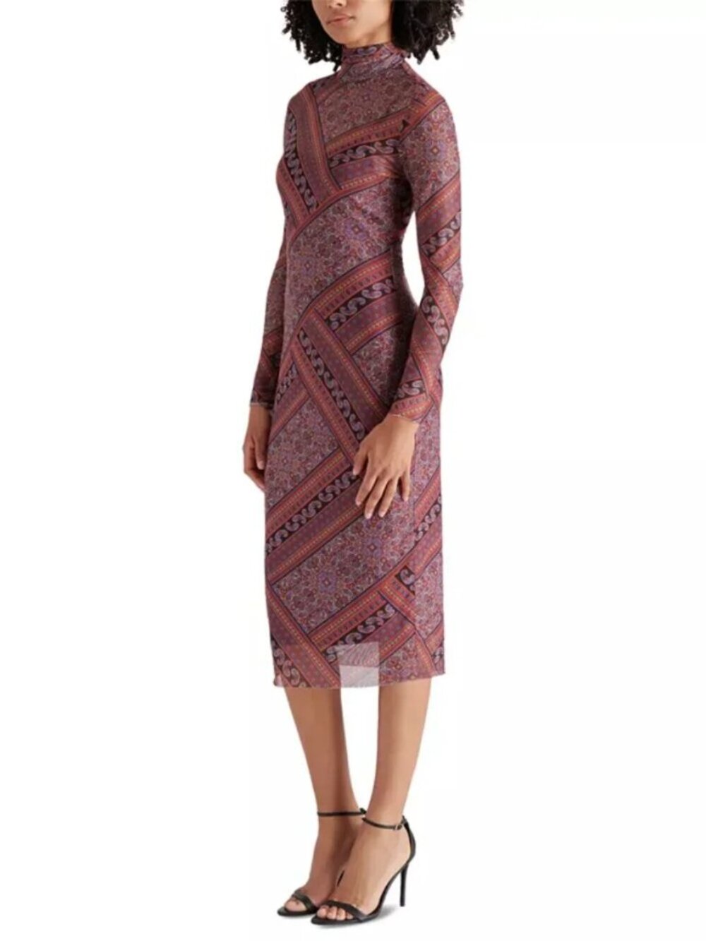 Steve Madden Burgundy Paisley Mesh Midi Dress With Slip Size L